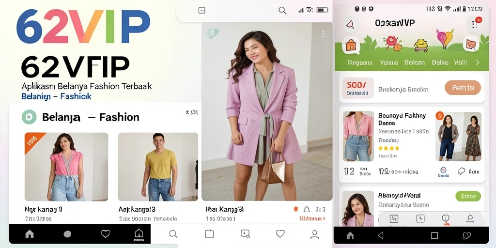 Tampilan antarmuka 62VIP yang modern dan intuitif untuk berbelanja fashion.