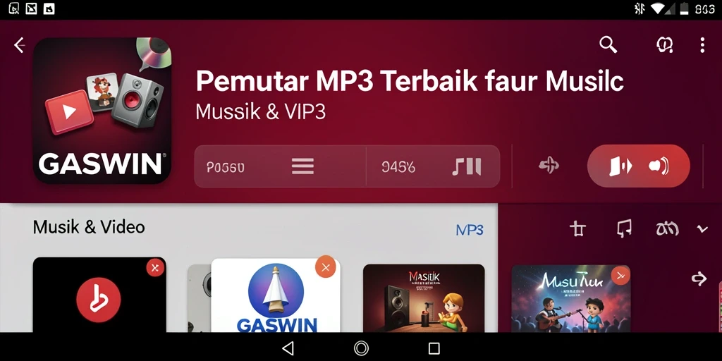 Tampilan menarik dari aplikasi Pemutar MP3 GASWIN dengan fitur lengkap.