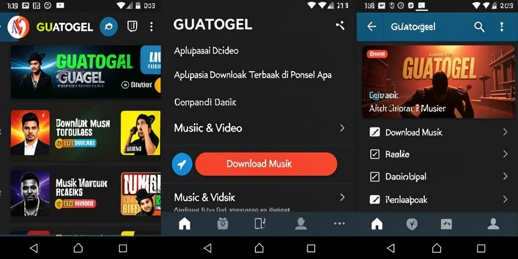 Antarmuka GUATOGEL menampilkan beragam pilihan musik untuk diunduh.