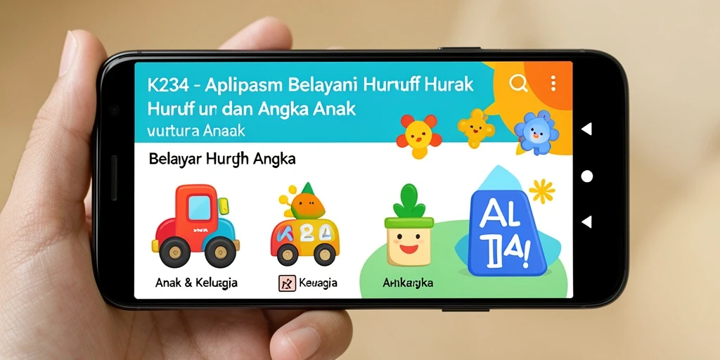 Antarmuka K234 menunjukkan fitur edukatif untuk belajar huruf dan angka.