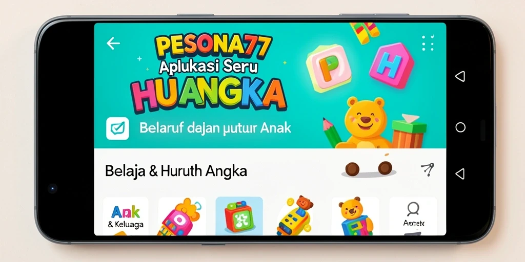 Tampilan user-friendly dari aplikasi PESONA77 untuk belajar huruf dan angka.