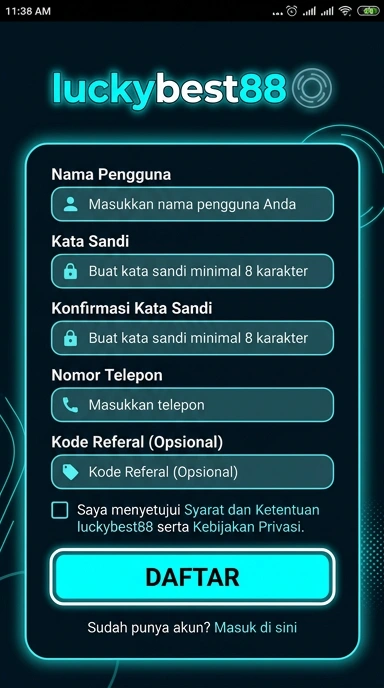 Tampilan halaman daftar luckybest88