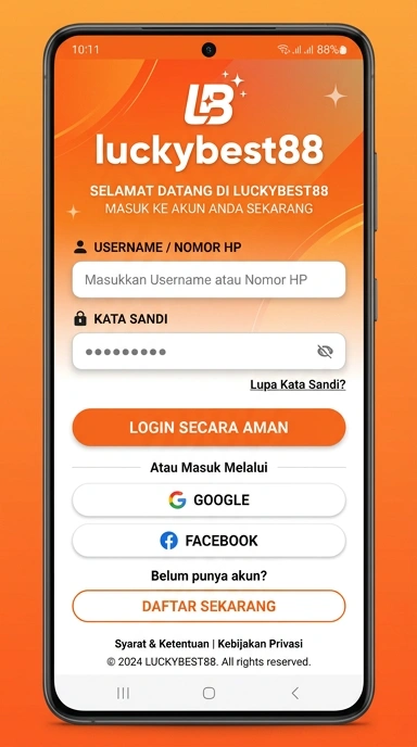 Tampilan halaman login luckybest88